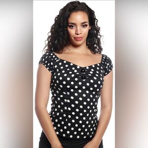 COLLECTIF Dolores Polka Dot Top, Size Medium